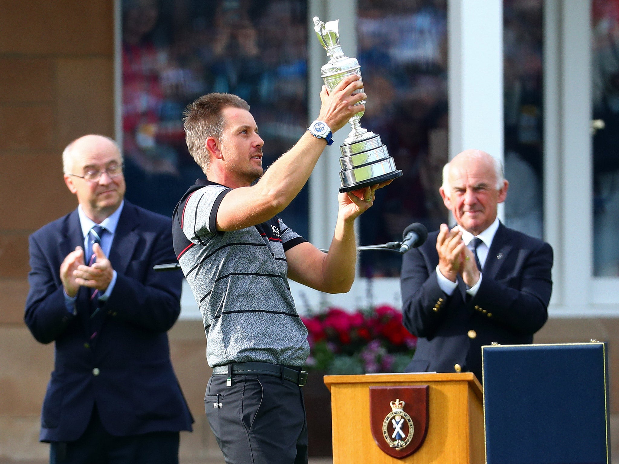 Henrik Stenson poses with the Claret Jug after winning The Open at Royal Troon