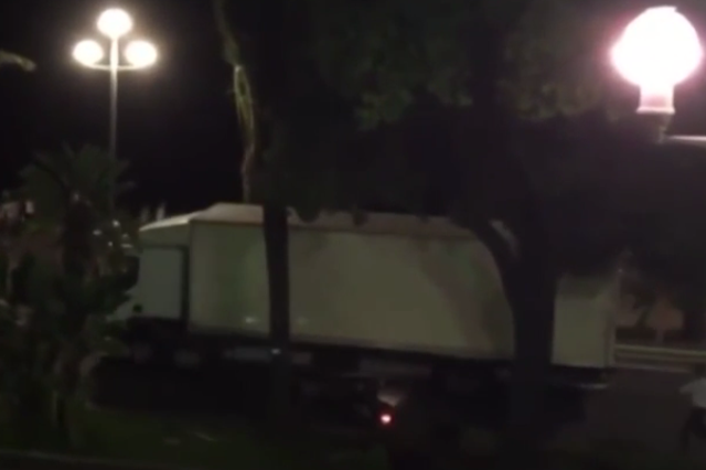Amateur footage shows a man, possibly Mr Leriche, running after the lorry before it begins its rampage, and the headlight of a motorbike travelling alongside it