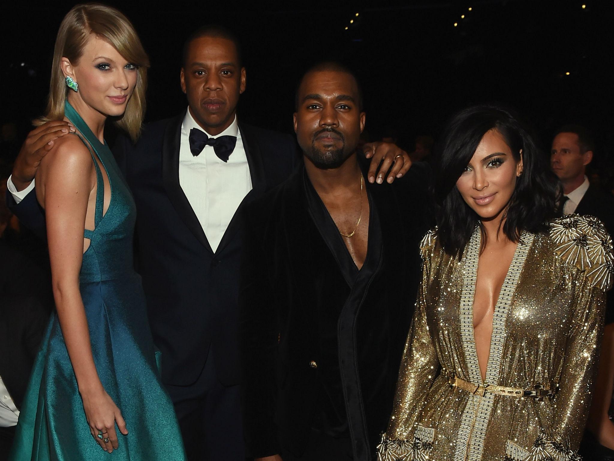 Taylor Swift, Jay Z, Kanye West and Kim Kardashian at the 2015 Grammy awards