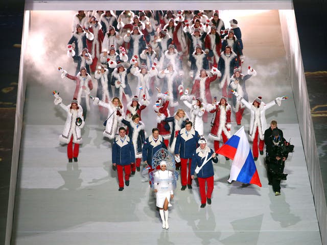 The Russian Winter Olympic team at the Sochi 2014 opening ceremony