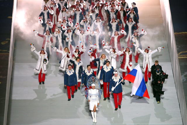 The Russian Winter Olympic team at the Sochi 2014 opening ceremony