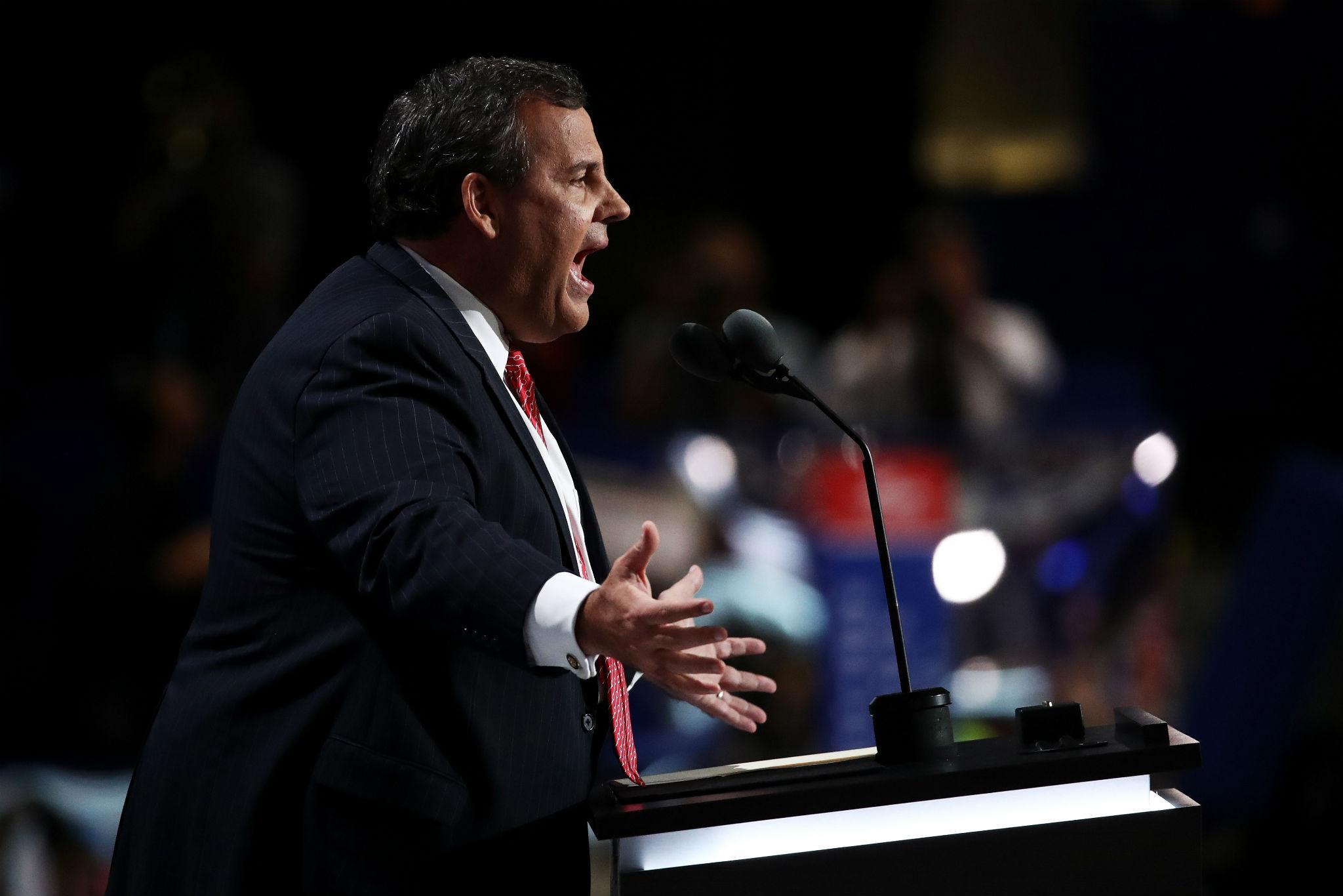 &#13;
‘Every region of the world has been infected with Hillary Clinton's flawed judgement’, Chris Christie told Republican delegates in Cleveland (Getty)&#13;