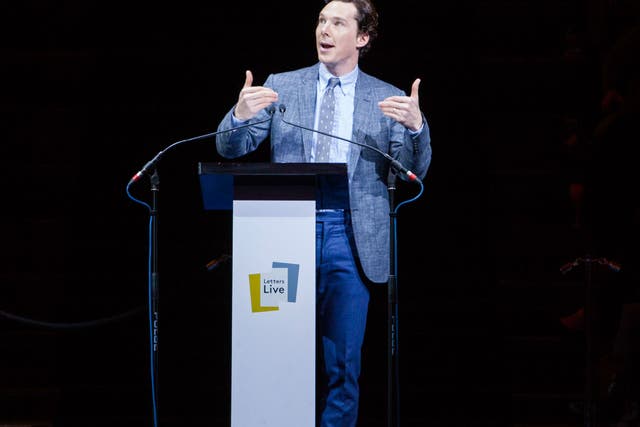 Sherlock actor Benedict Cumberbatch reading out letters at the March Letters Live event