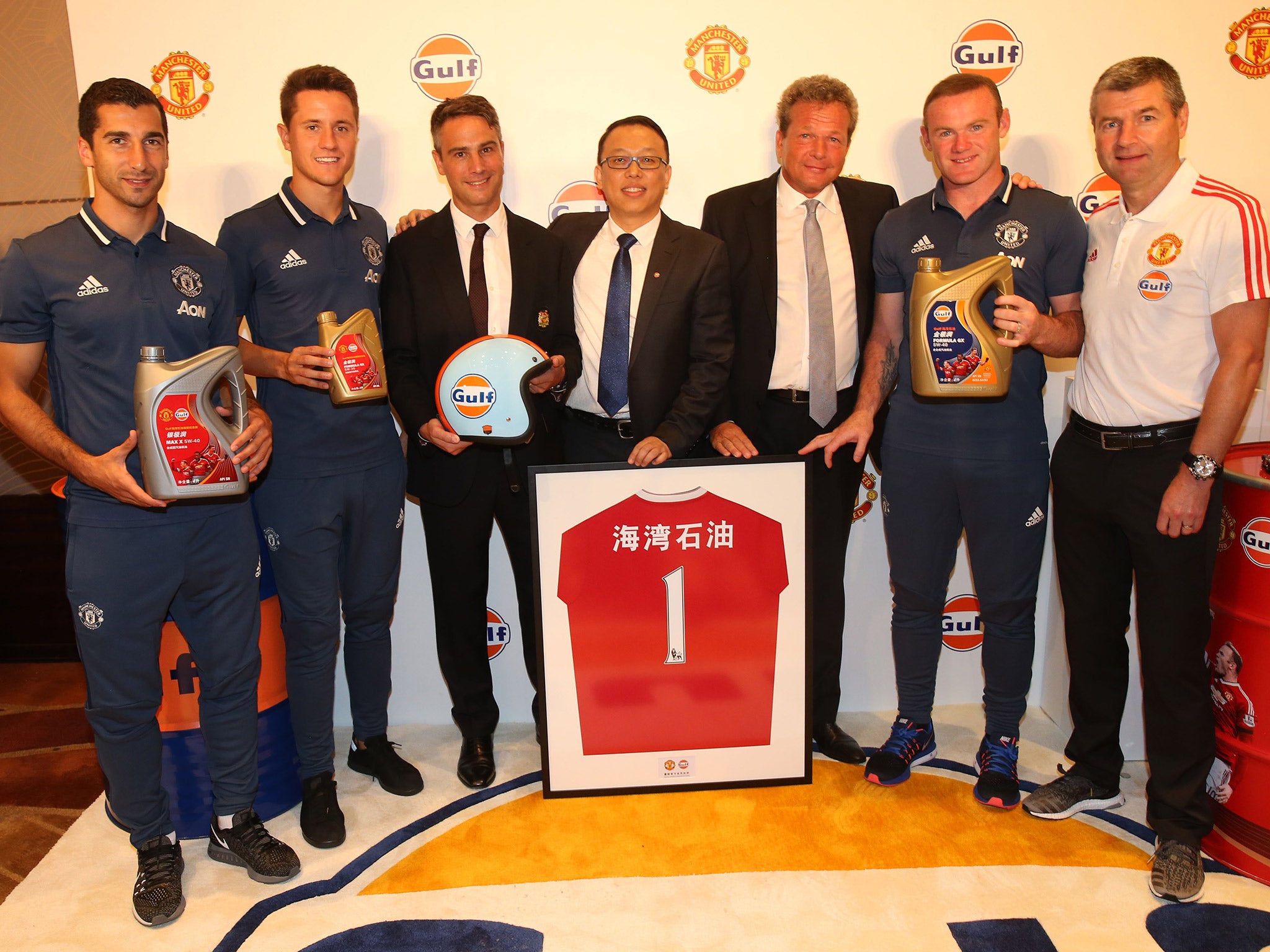 Henrikh Mkhitaryan, Ander Herrera and Wayne Rooney spoke at a sponsors event in China