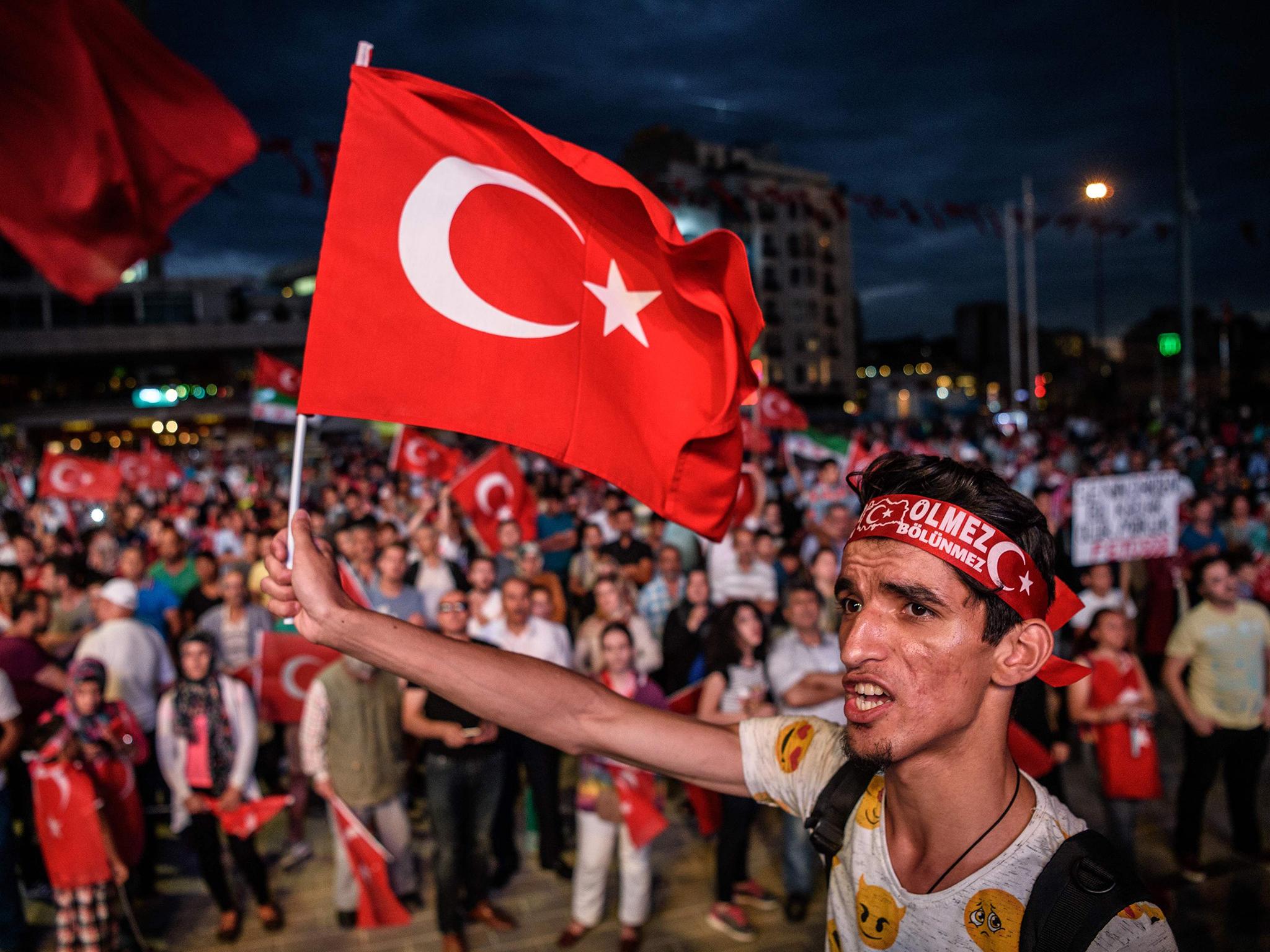 Pro-Erdogan supporters gather in Taksim Square, Istanbul