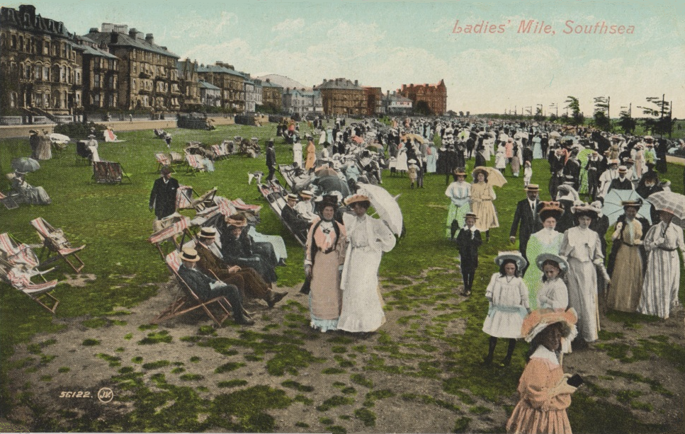 Postcard entitled "Ladies' Mile, Southsea", c. 1908