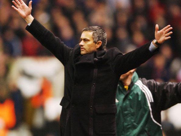 Jose Mourinho on his first visit to Old Trafford, a Champions League victory with Porto in March 2004 (Getty)