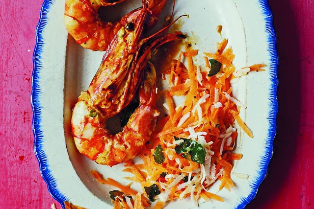 Traditionally these prawns would be cooked in a tandoor oven but a conventional one works just as well