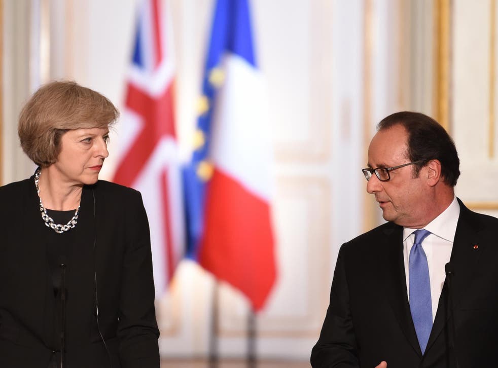 French President Francois Hollande and British Prime Minister Theresa May hold a joint press conference on July 21, 2016