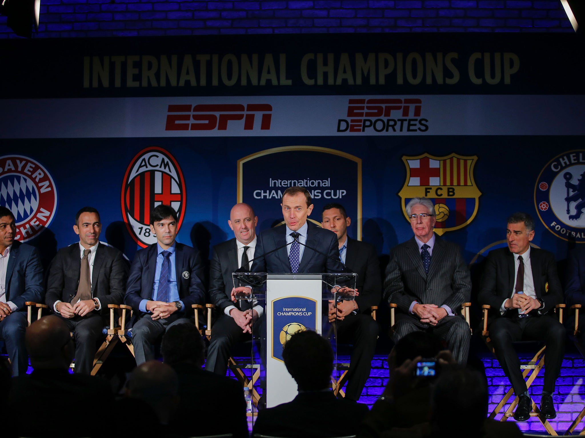 Real Madrid's Emilio Butragueno speaks during a press conference to announce the ICC 2016 teams