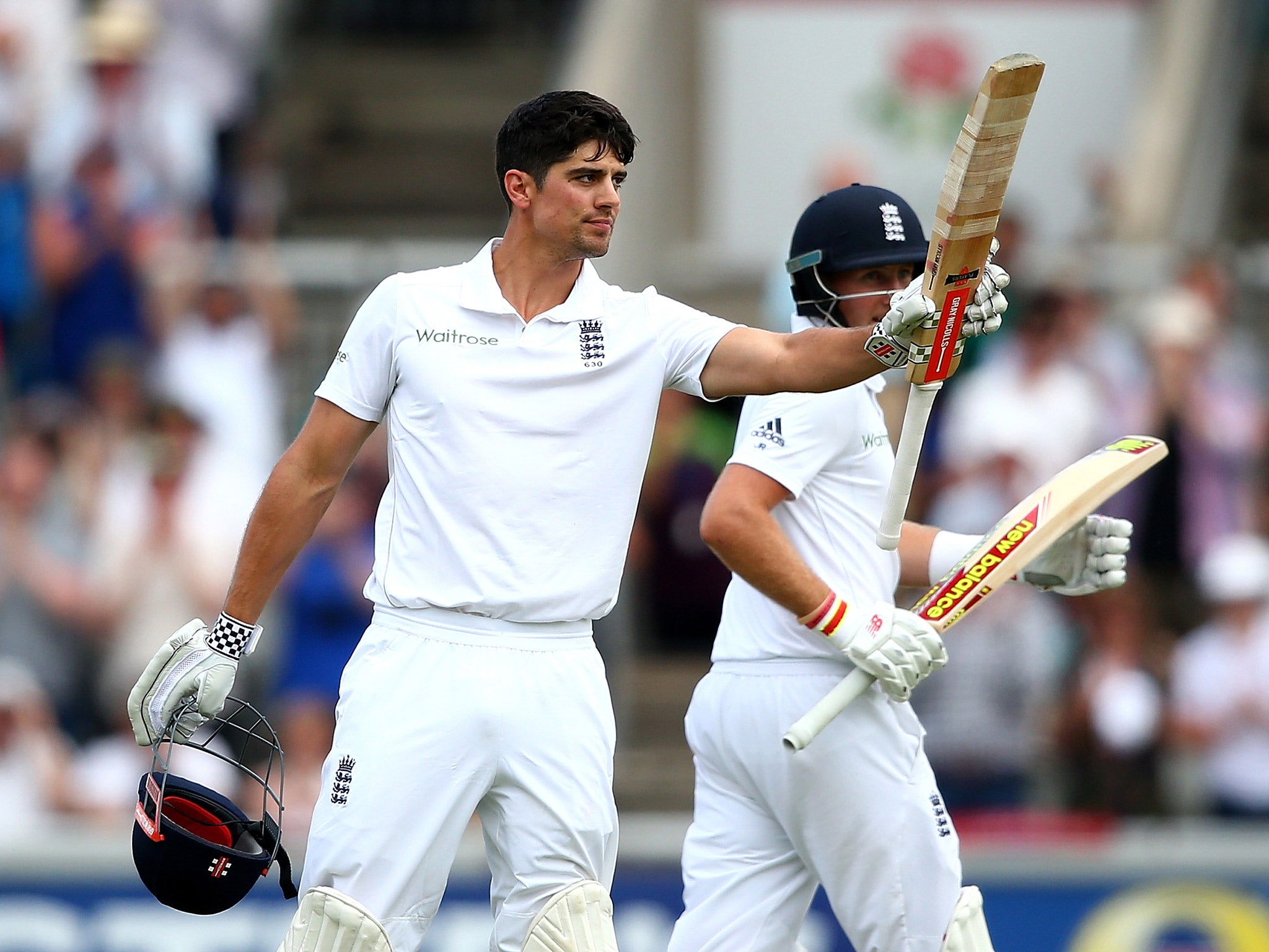 Alastair Cook celebrates his century before falling for 105