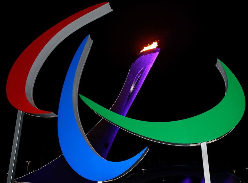 The Paralympic flame burns at the 2014 Winter Olympics in Sochi, Russia