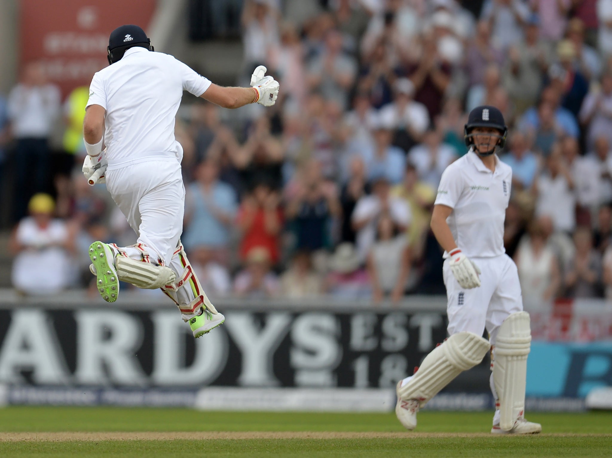 Root celebrates reaching his century as Gary Ballance watches on