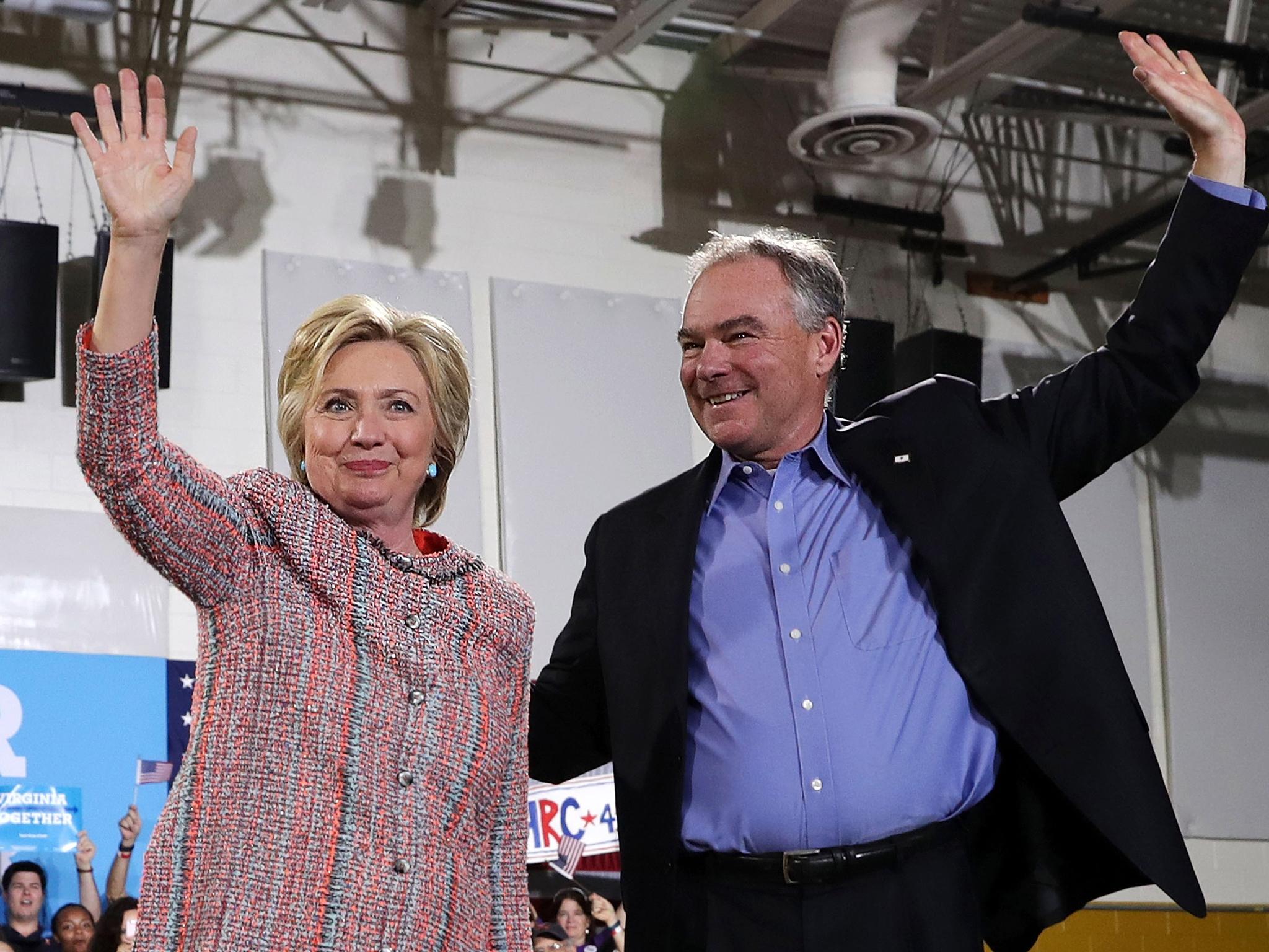 Hillary Clinton and her running mate for vice-president, Tim Kaine. He represents a 'right to work' state – but other US states have a right to representation at work instead