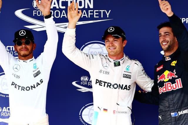 Hamilton, Rosberg and Ricciardo celebrate their times
