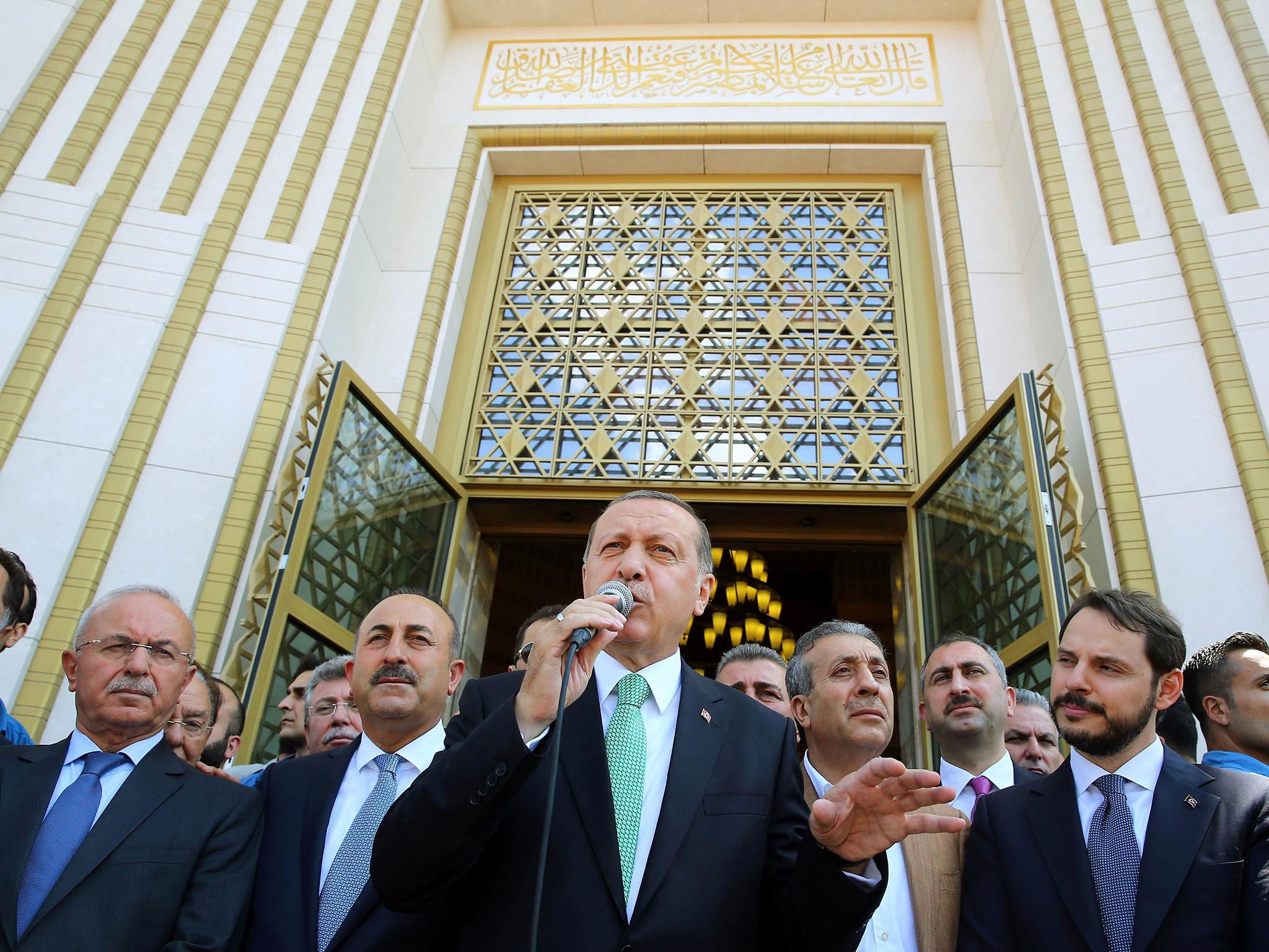 Recep Tayyip Erdogan delivering a speech after the Friday prayer at the Bestepe Millet Mosque in Ankara, on Friday