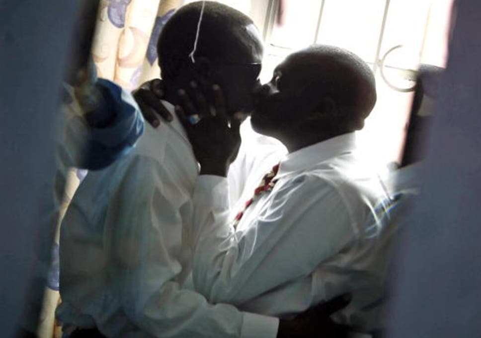 Two men kiss in Kenya, another country in east Africa where homosexuality is illegal