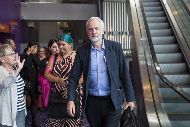 Jeremy Corbyn yesterday leaving a rally at the Lowry in Salford, Manchester