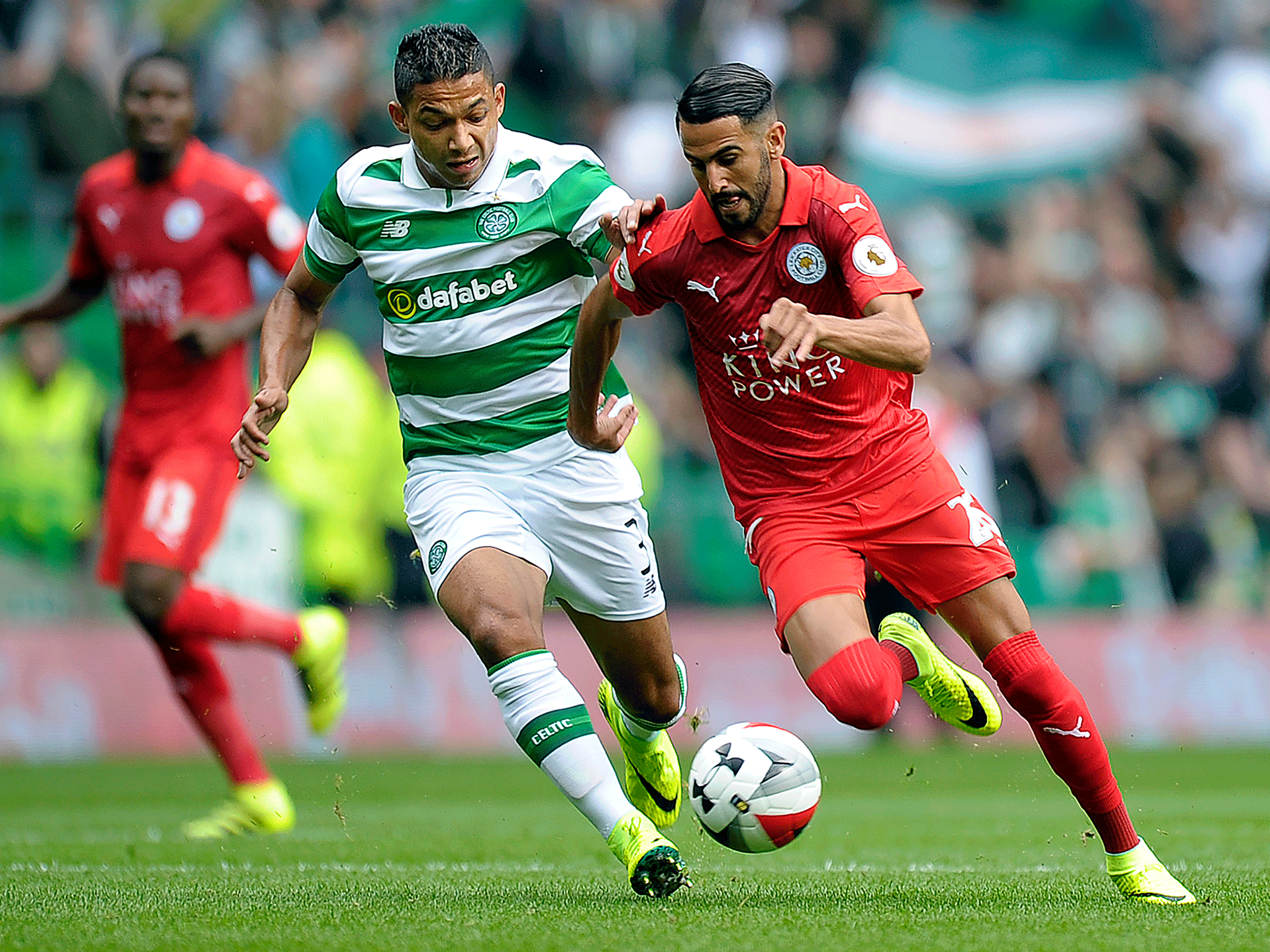 Riyad Mahrez in action for Leicester against Celtic