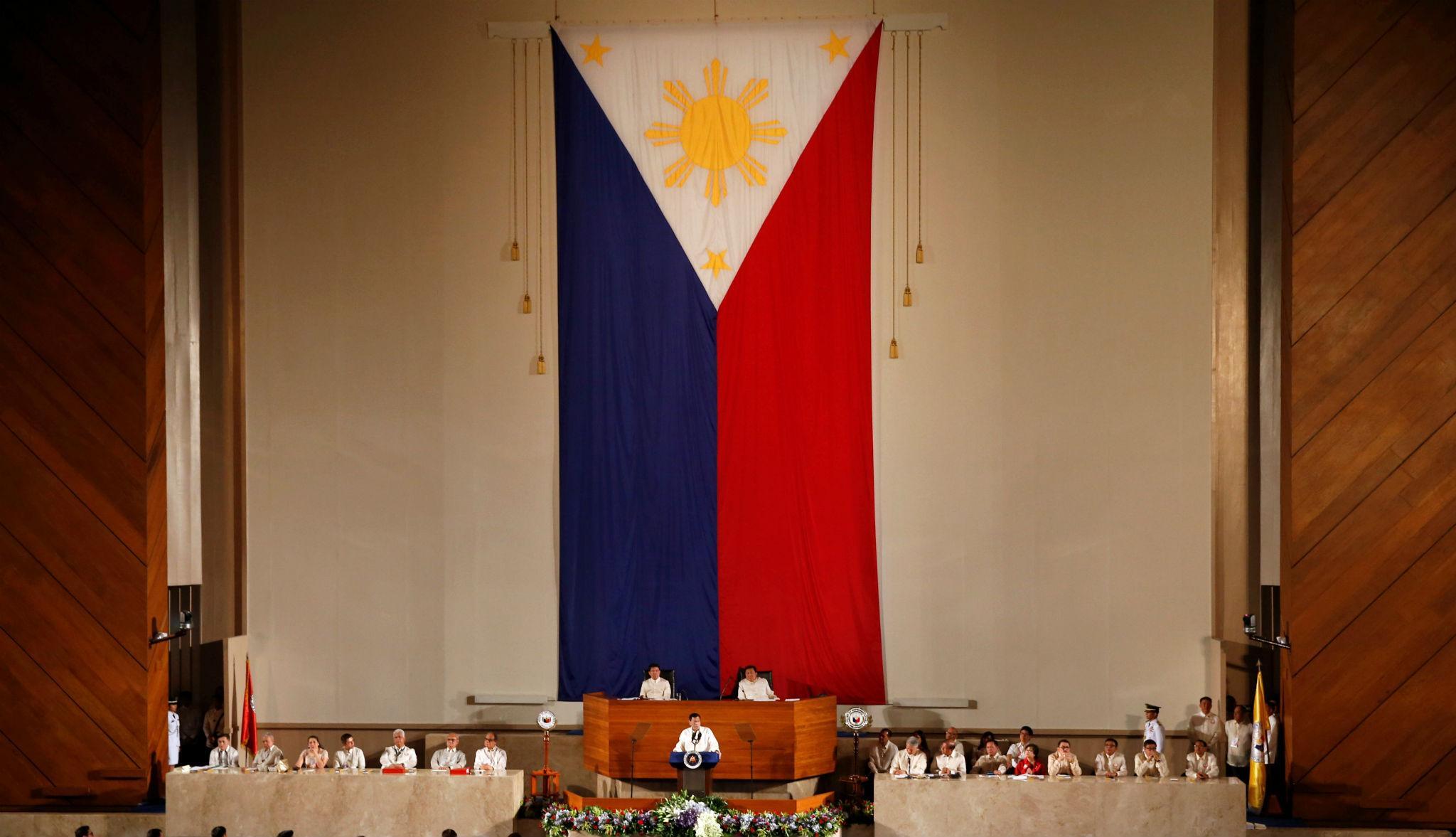Philippines president Rodrigo Duterte delivers his first State of the Nation Address at the country's Congress in Manila on Monday