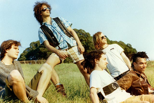 Faith No More in the halcyon days of the mid-eighties. From left to right, Bill Gould, Jim Martin, Mike 'Puffy' Bordin, Roddy Bottum and Chuck Mosley
