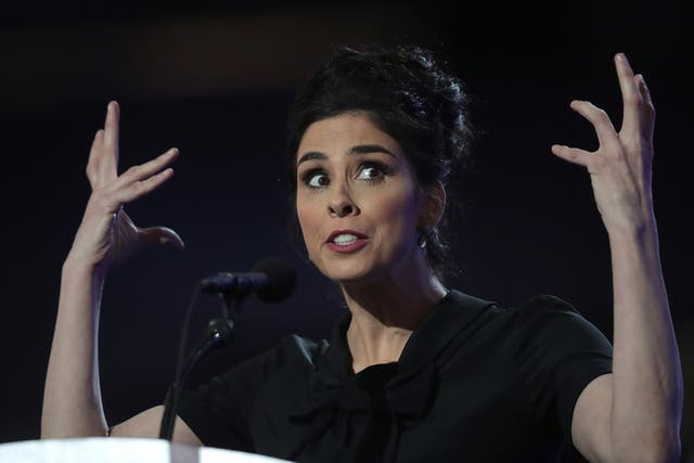 Comedian Sarah Silverman speaks during the first day of the Democratic National Convention in Philadelphia