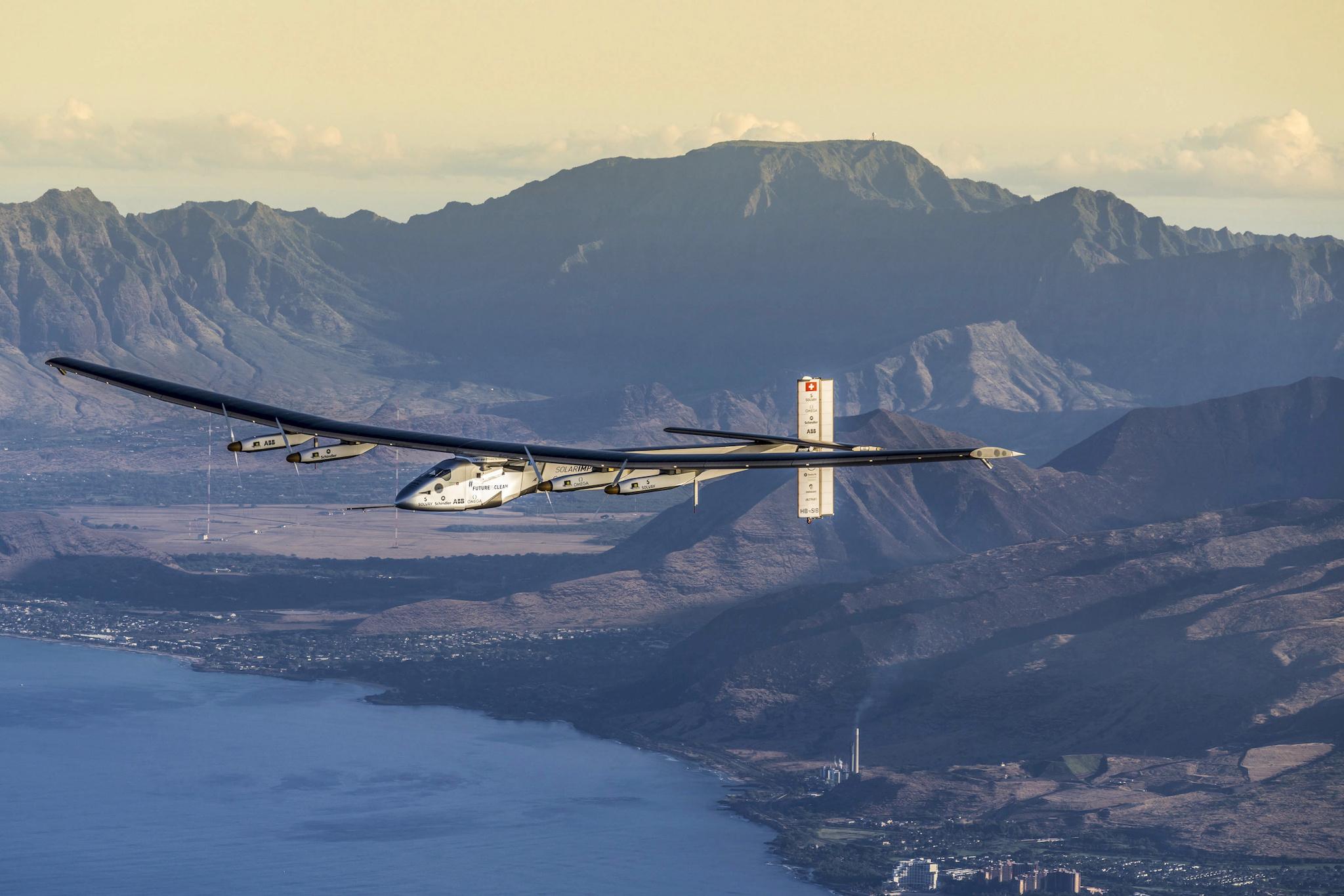 The Solar Impulse 2 plane is seen on a maintenance flight over Hawaii performed by the test pilot Markus Scherdel in a handout picture taken March 27, 2016, and released April 14, 2016