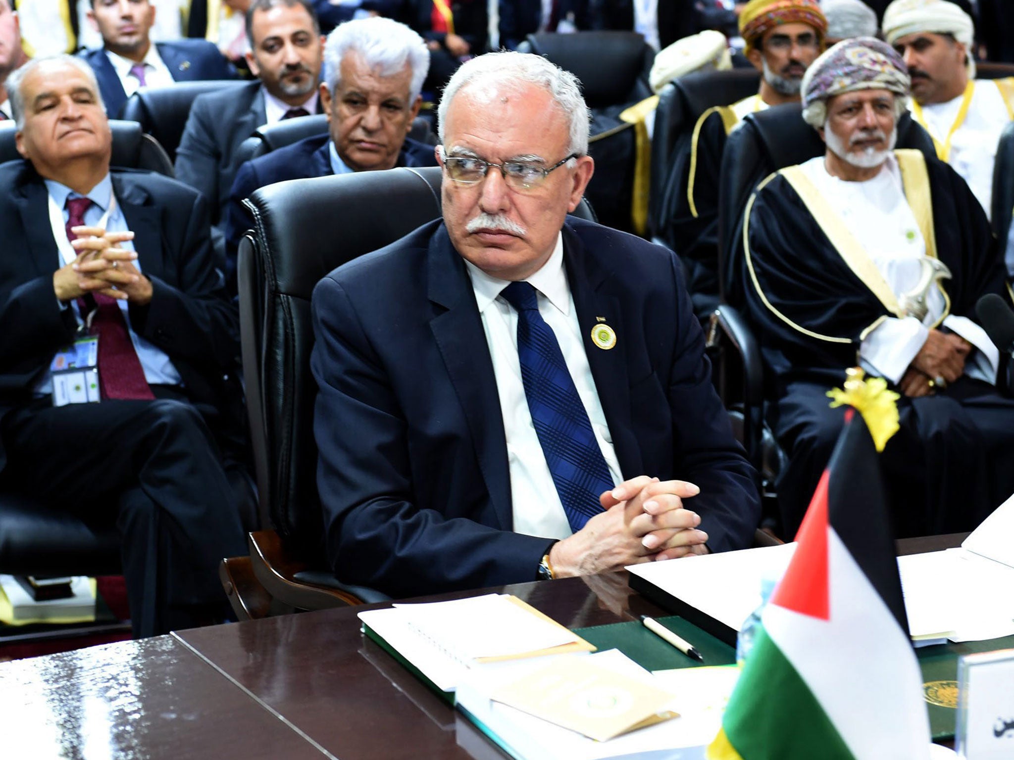 Riyad al-Maliki, the Palestinian foreign minister, delivered the speech on Mahmoud Abbas' behalf during the Arab League summit in Nouakchott, Mauritania, 25 July 2016.