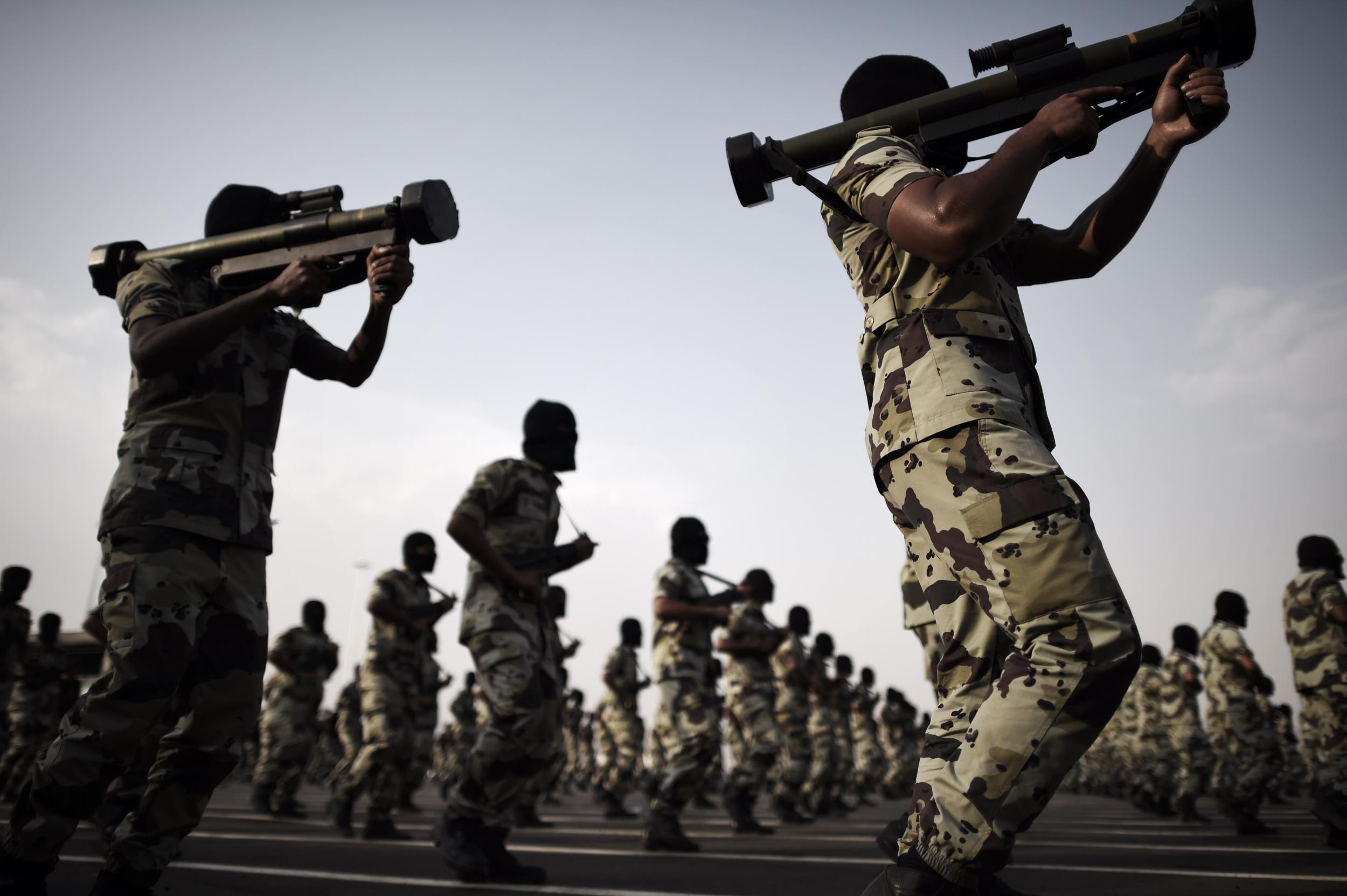 Saudi Arabian special forces on parade with heavy weapons