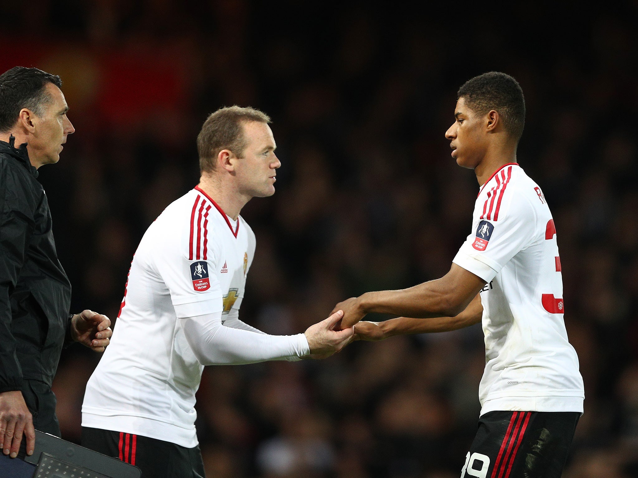 Wayne Rooney replaces Marcus Rashford during Manchester United's sixth round tie at West Ham last season