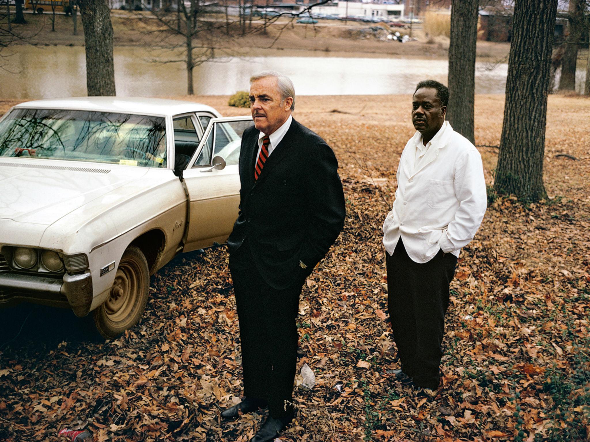 Untitled, 1969-70 (the artist's uncle, Ayden Schuyler Senior, with Jasper Staples, in Cassidy Bayou, Sumner, Mississippi), by William Eggleston