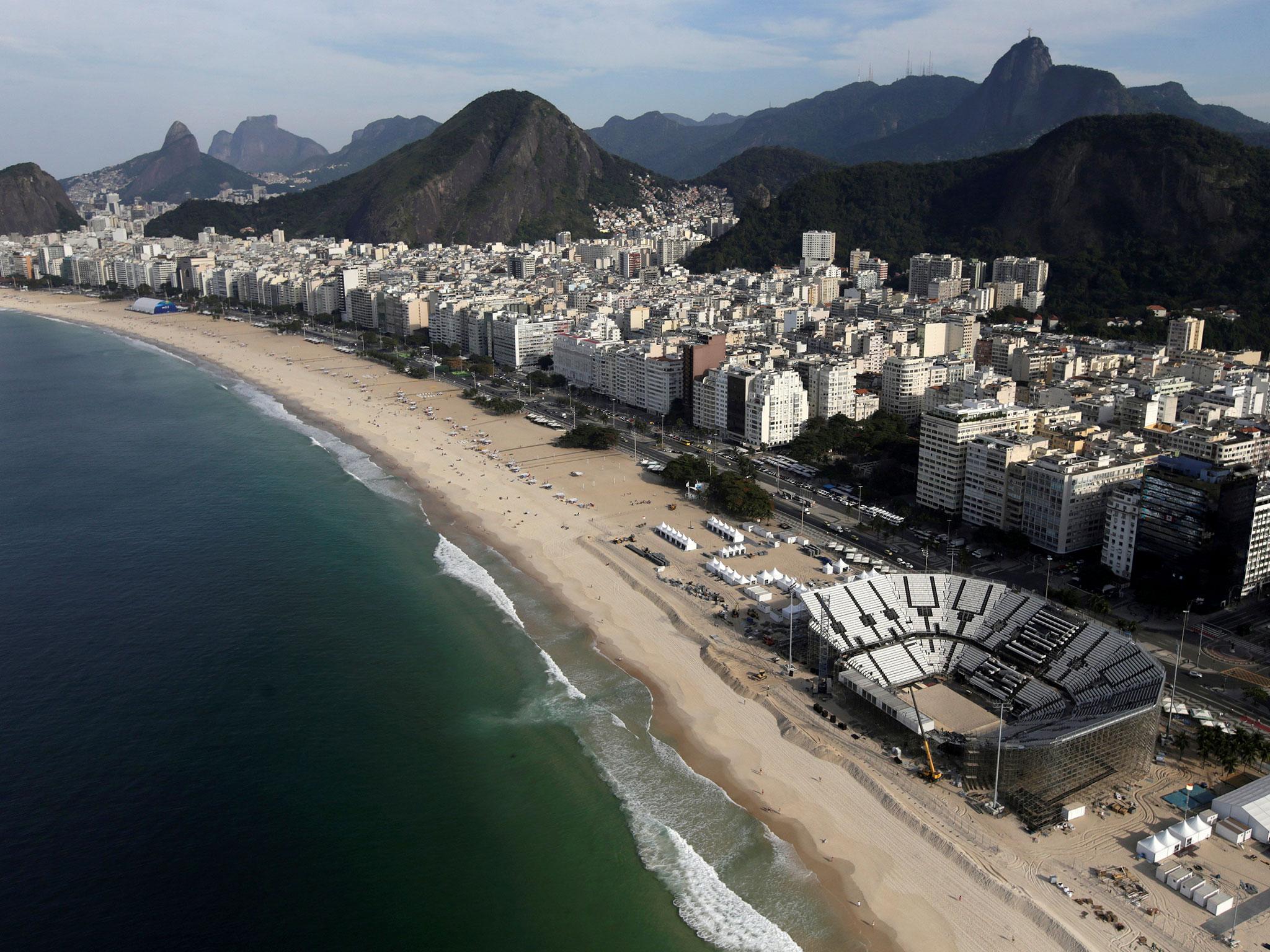 The 2016 Rio Olympics beach volleyball venue on Copacabana beach
