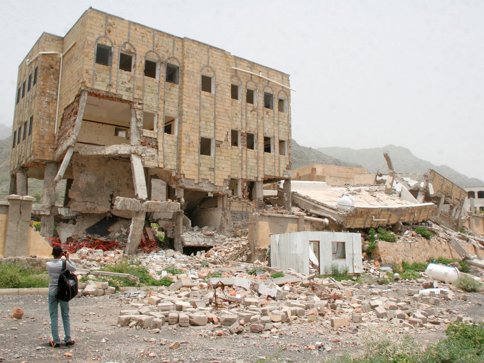 A school destroyed by a Saudi-led air strike in the southwestern city of Taiz, Yemen