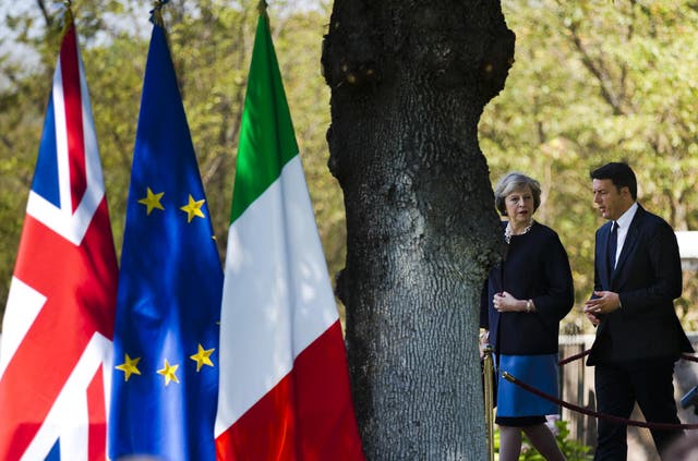 Italian Premier Matteo Renzi with Prime Minister Theresa May