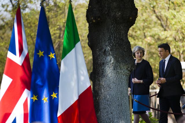 Italian Premier Matteo Renzi with Prime Minister Theresa May