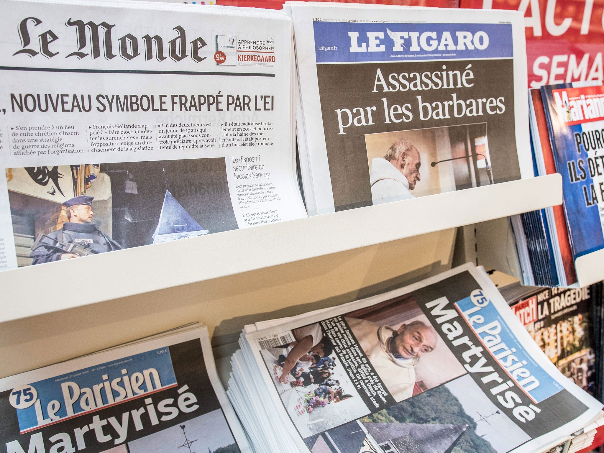 French newspaper front pages on the Normandy church attack on 27 July 2016