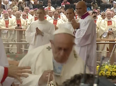 Pope Francis falls at altar during televised Mass in Poland