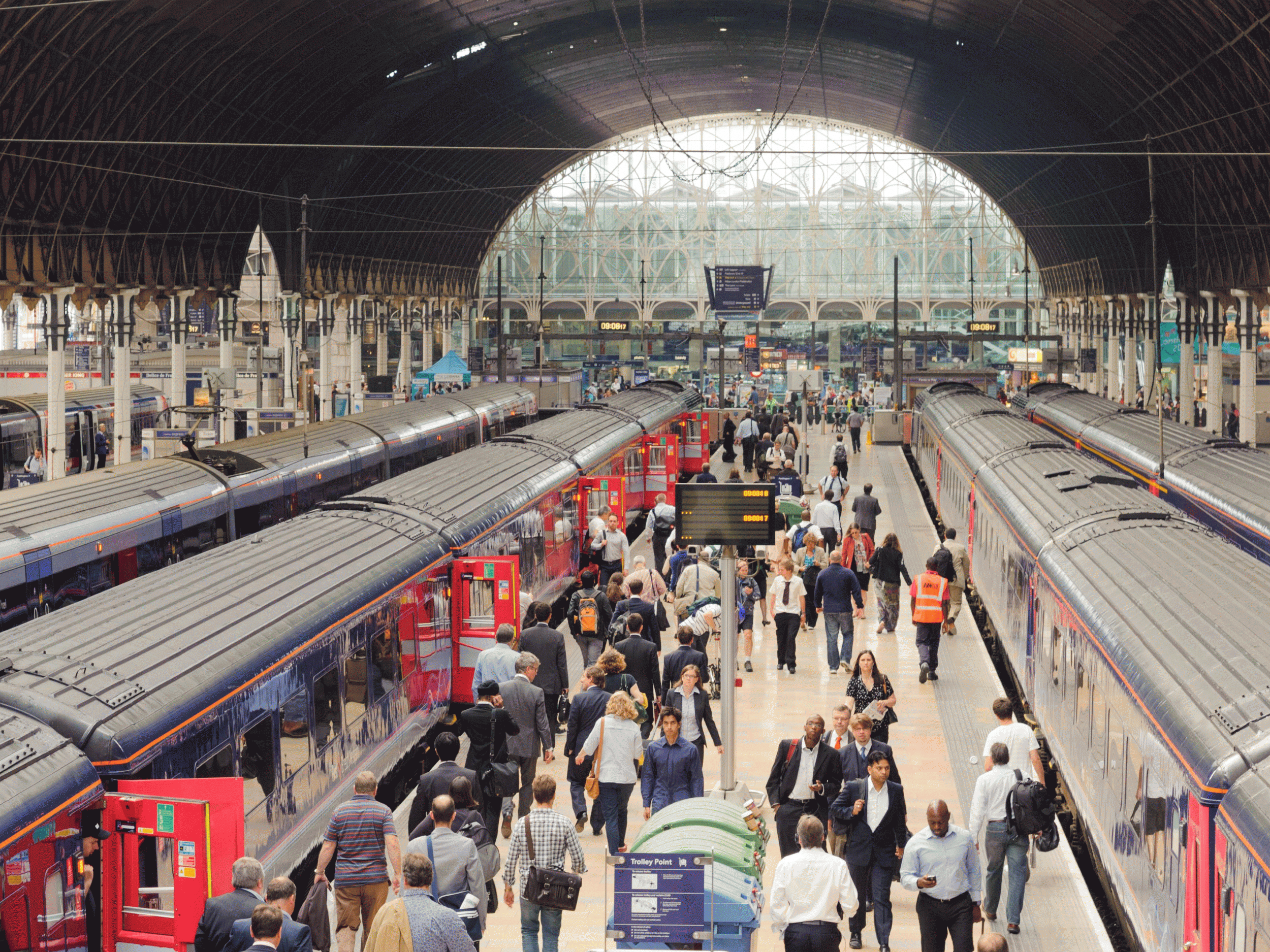 Crowds of commuters at rush hour in Paddington Station, which saw some of the most overbooked trains in the UK