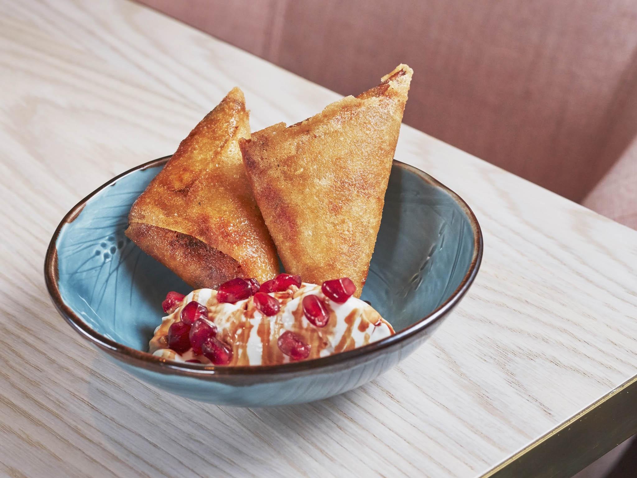 The chicken samosa with feta and butternut squash from the small plates menu