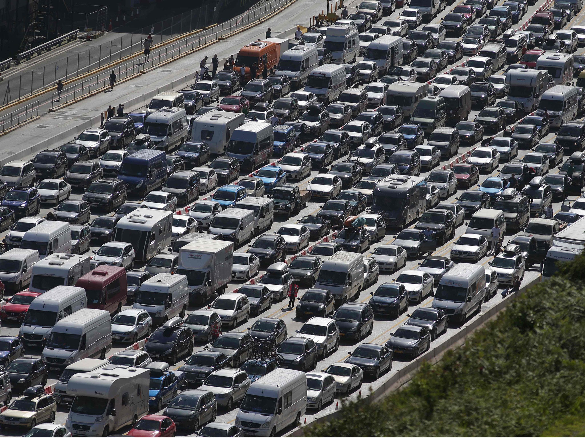 Lines of traffic queue to enter the port of Dover on Sunday