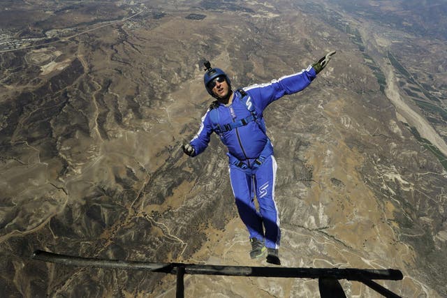 The 42-year-old has already logged 18,000 skydives and did stunts for films including Godzilla and Iron Man 3
