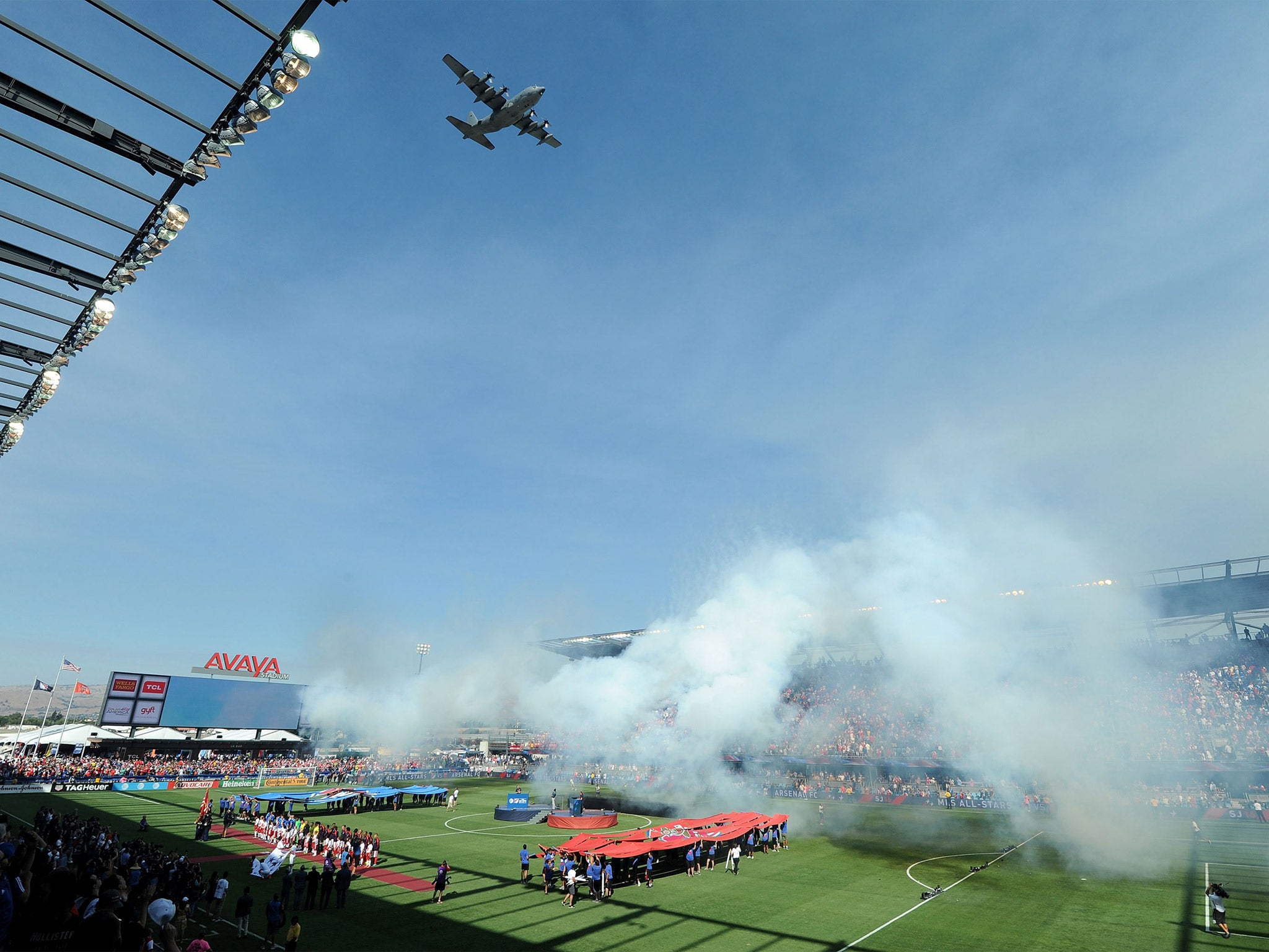 A flyover marks the start of the pre-season friendly between Arsenal and MLS All-Stars