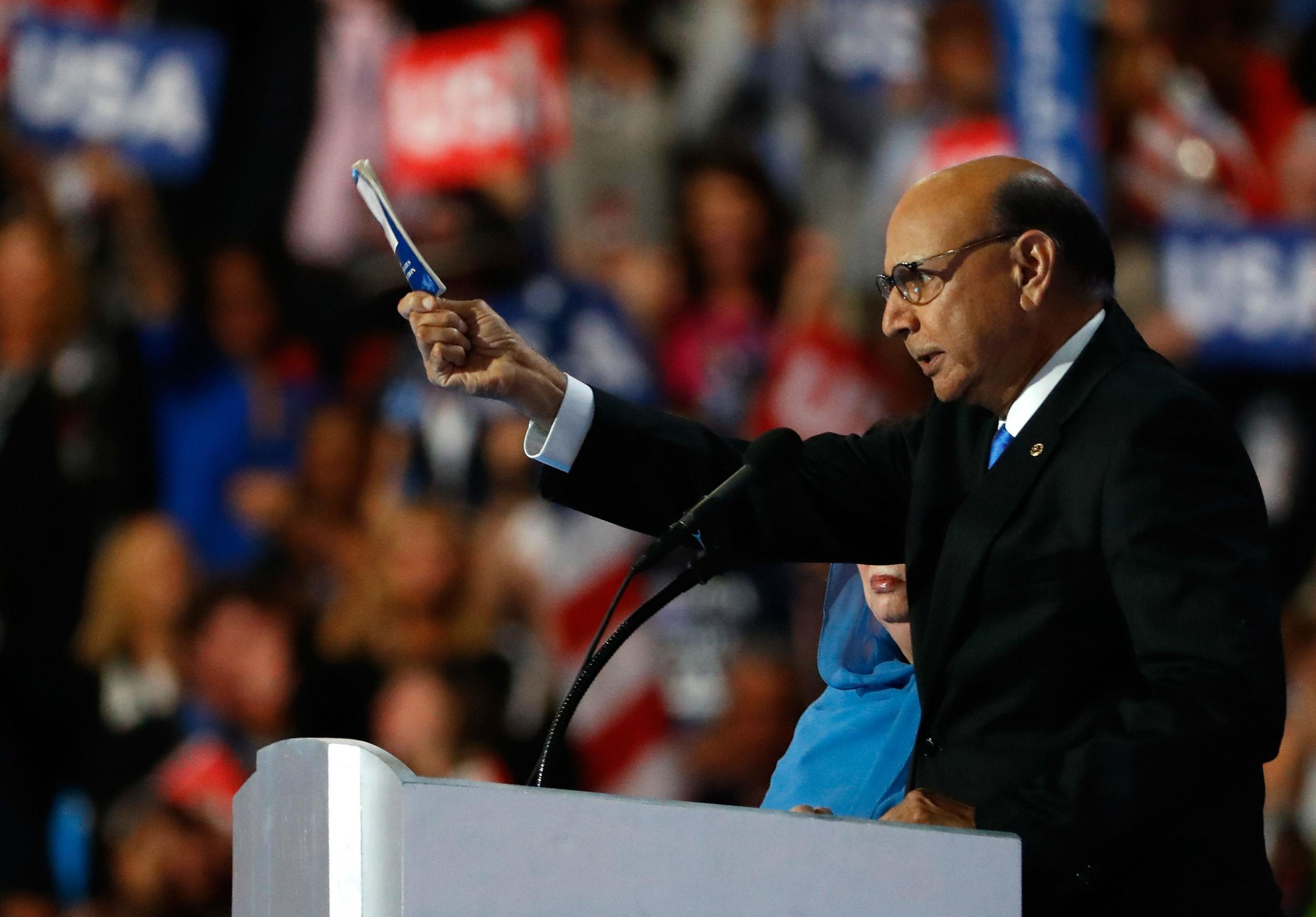 Khizr Khan, whose son was slain in Iraq, addresses the Democratic Convention