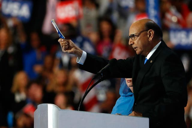 Khizr Khan, whose son was slain in Iraq, addresses the Democratic Convention
