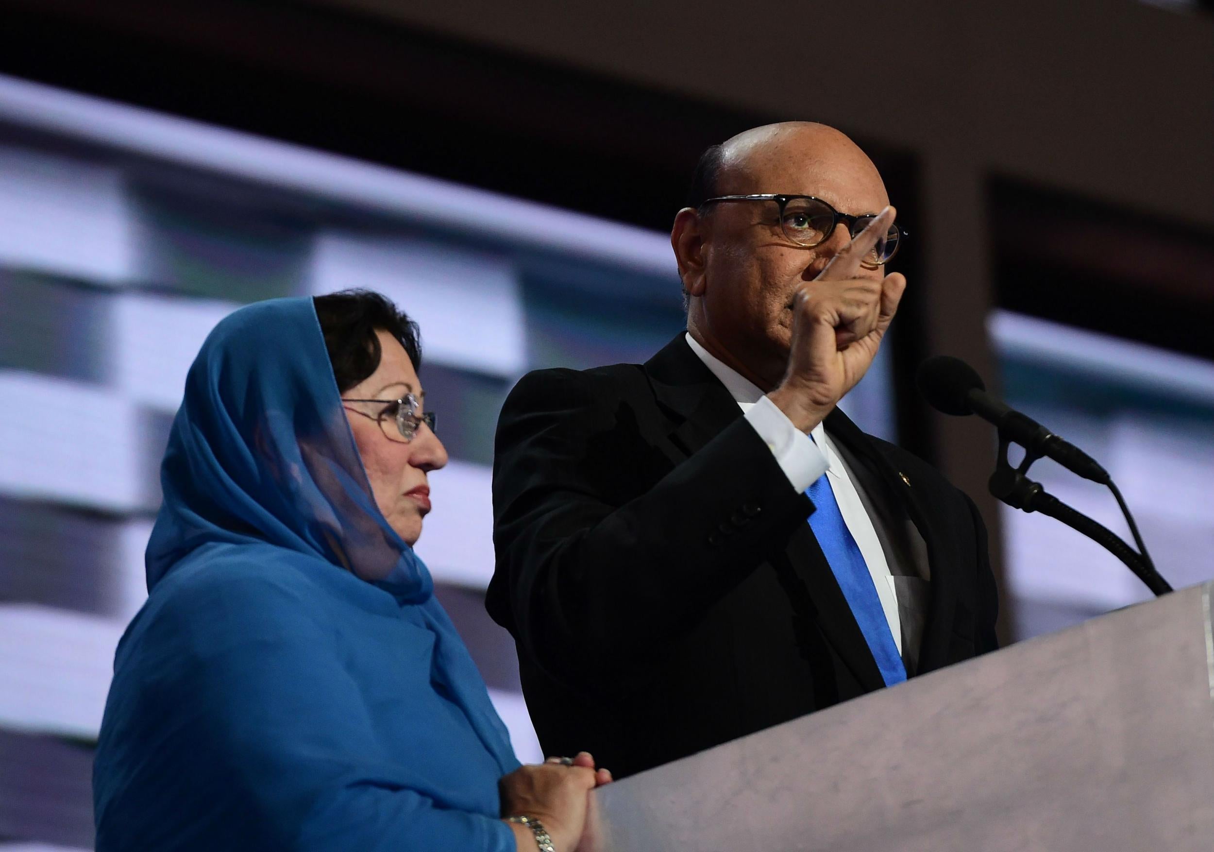 Ghazala Khan (left) joined her husband Khizr on stage at the Democratic convention last week as he criticised Trump