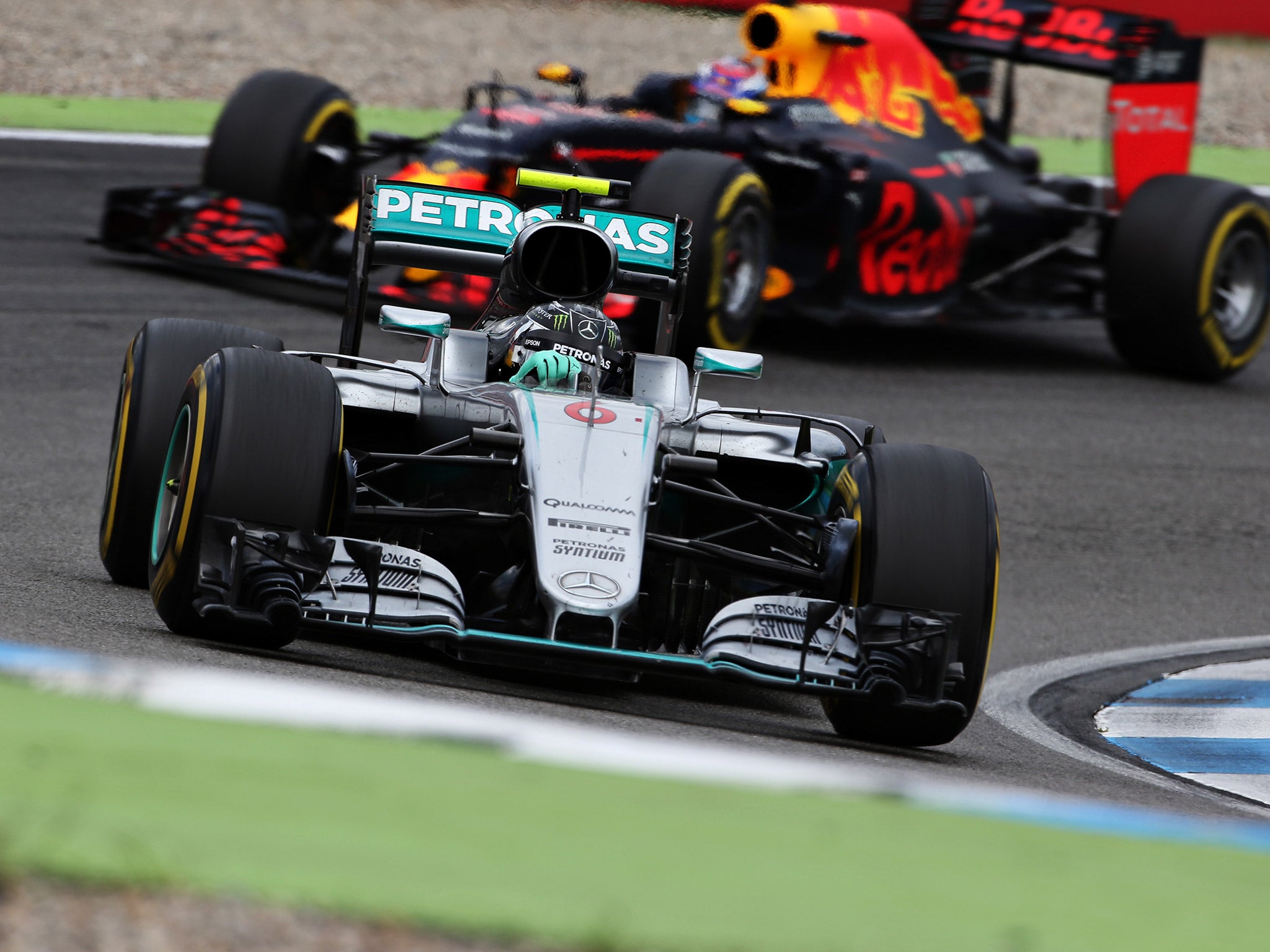 Rosberg was hit with a five-second time penalty for forcing Verstappen off