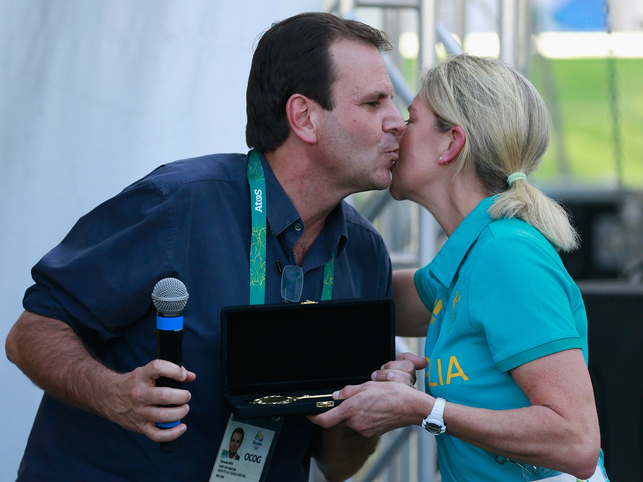 Eduardo Paes (pictured with Kitty Chiller) said Olympic village organisers has 'messed up'