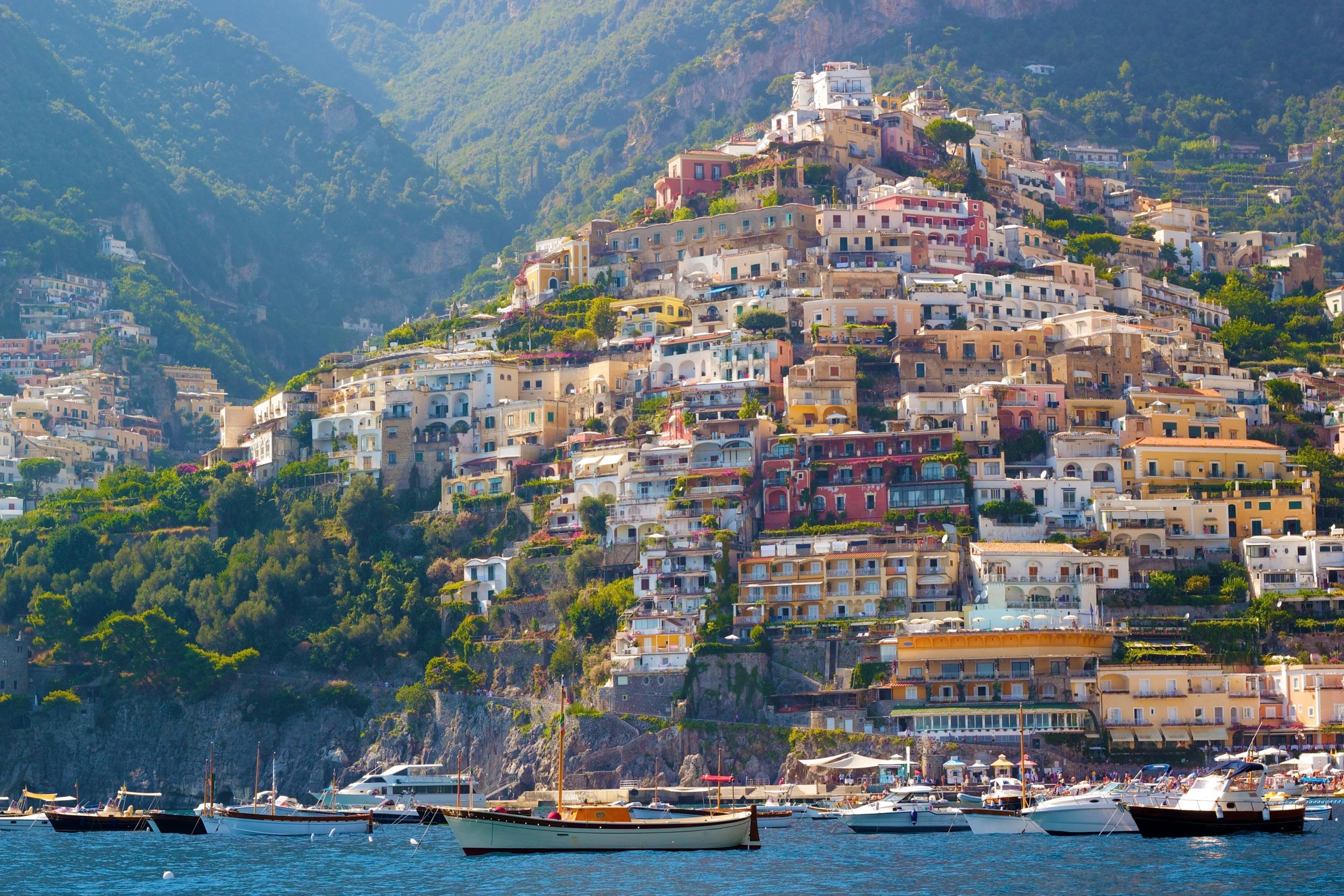 Colourful houses cascade down the hillsides of Amalfi