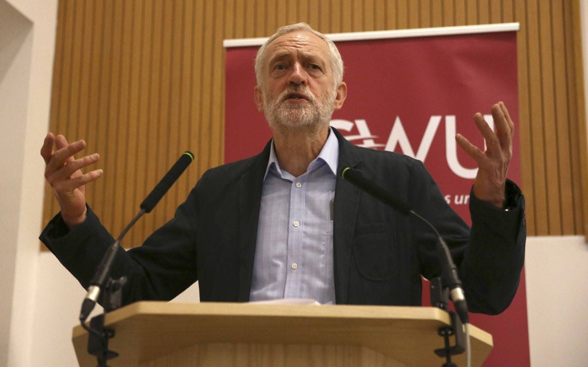 Mr Corbyn addressing activists at the Communication Workers Union