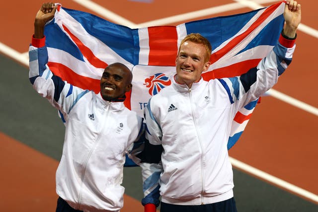 Farah and Rutherford celebrate their success at the 2012 Games